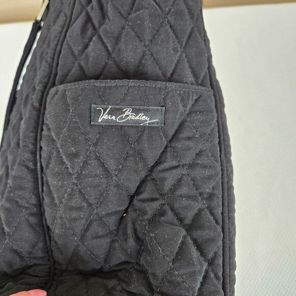 Vera Bradley Black Quilted Tote Bag With Turn Lock Closure Pockets - Picture 5 of 7